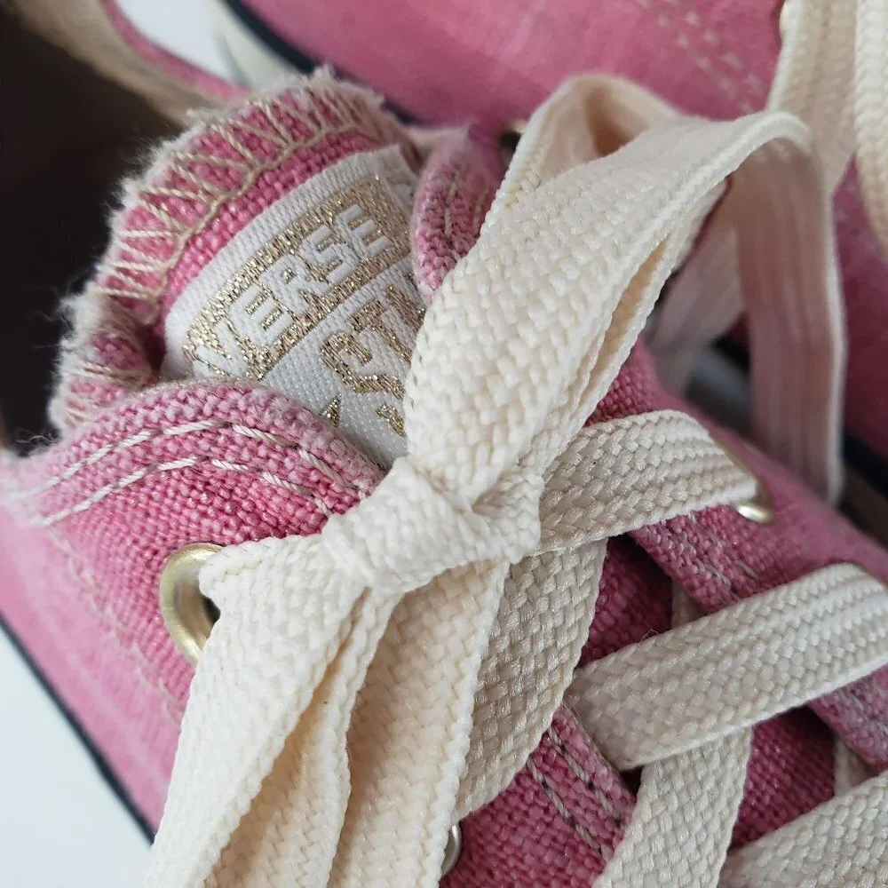 Converse All Star Canvas Low Top Sneakers 7 Pink Metallic Rose Gold Flecks Ivory - Picture 10 of 10